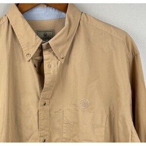 Beretta Shirt Mens XXXL 3XL Beige Long Sleeve Button Up Chest Logo Pocket Cotton